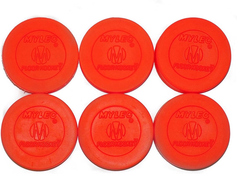 Mylec Floor Hockey Pucks - High Visibility Orange (Pack of 6) - Image 1